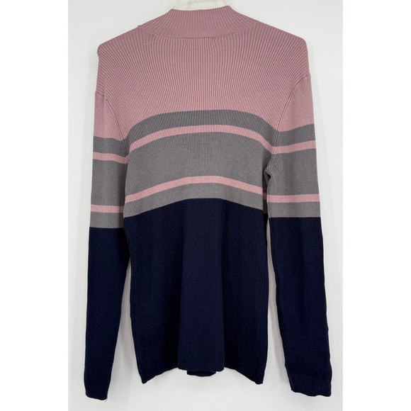 N Y & Co Women Colorblock Cowlneck Ribbed Knit L Sweater Preppy‎ Office Y2K Warm - Picture 2 of 8